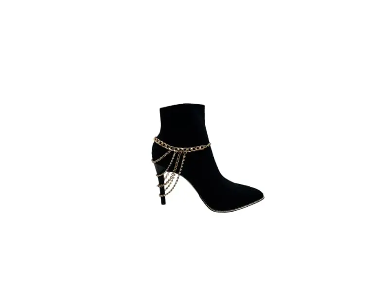Women Western Fashion Anklet Boot Chain Bracelet Gold Metal Shoe Back Side Wave Multi Strand Charm