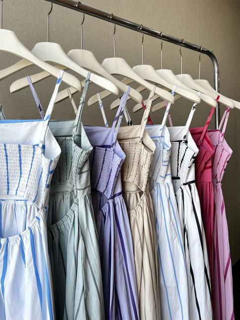 Loveimgs Women's Backless Maxi Dress — Striped & Pleated Design, Sexy Spaghetti Straps, Flowing Full Skirt