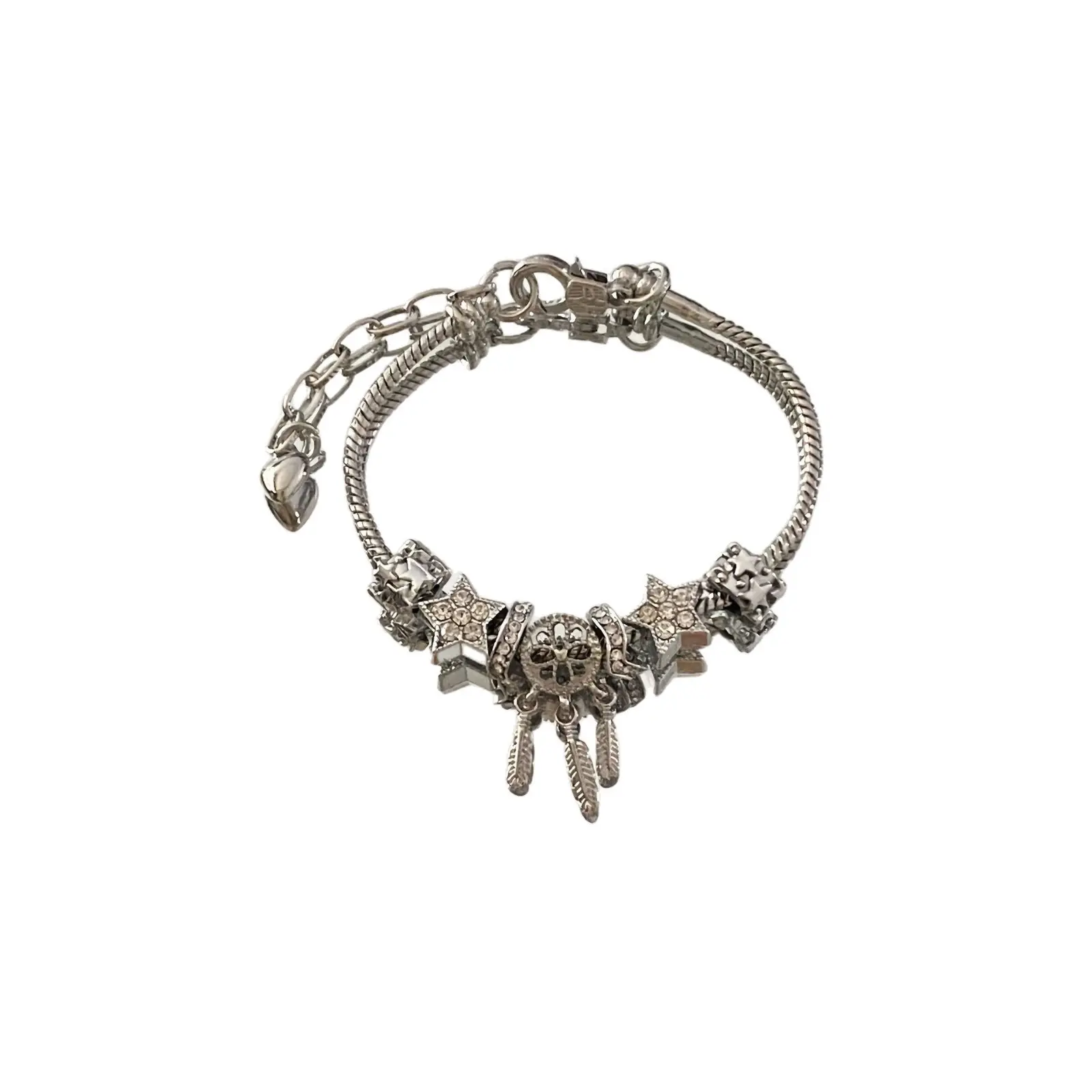 Silver Star Charm Bracelet for Women, Vintage Beaded Bracelet with Tassel Charms, Adjustable Boho Jewellery, Gift for Her