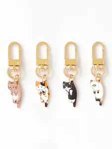 Cute Cartoon Cat Design Keychain Set, 4 Styles, Fashionable Key Ring, Claw Machine Collection, Tail Design, Mikey Pendant