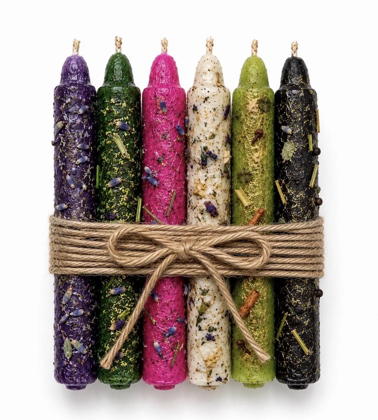 Ritual Spell Candles Variety Pack | 6 pack 10ml Ritual Annointing Oils | 30 Spell Candles | 6 Intentions | Gold Foil Box