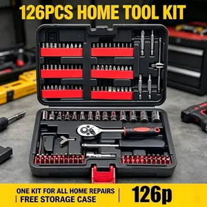 126-Piece Tool Set, 1/4" Drive Socket Ratchet Wrench Set, Multi-Function Bit Set, Tool with Drill Bit & Socket Set Metric & Extension Bar, for Auto Repair & Home Storage Box, Black Case
