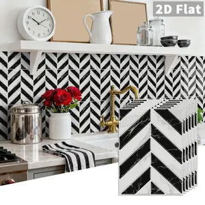10PCS GST Black & White Marble Herringbone PE Crystal Foam Tile Stickers Color Box Waterproof Oil-Proof Anti-Collision for Kitchen, Bathroom, Ceiling, Tiles & Old Wood Panels Home Decoration