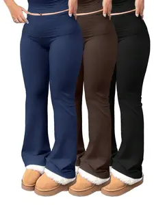 3pcs/Set Large Size Women's Casual High Yoga Pants Set   Elastic Waist Gym Workout Flare Leggings
