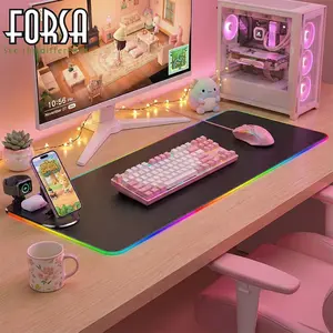 Forsa RGB Gaming Mouse Pad 3-In-1, Wireless Charging & Foldable Phone Stand, Large LED Mat 800x300x4mm, 15 Light Modes, Waterproof