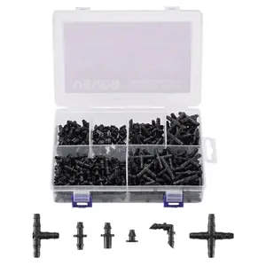 VEVOR Drip Irrigation Fittings Kit for 1/4 Tubing, 300 Pcs Drip Irrigation System Parts, Tees, Straight Barb, 4 Way Coupling, Elbows, End Plug, Single Barbs, Barbed Connectors for Yard Garden LawnVEVOR Super Brand Day