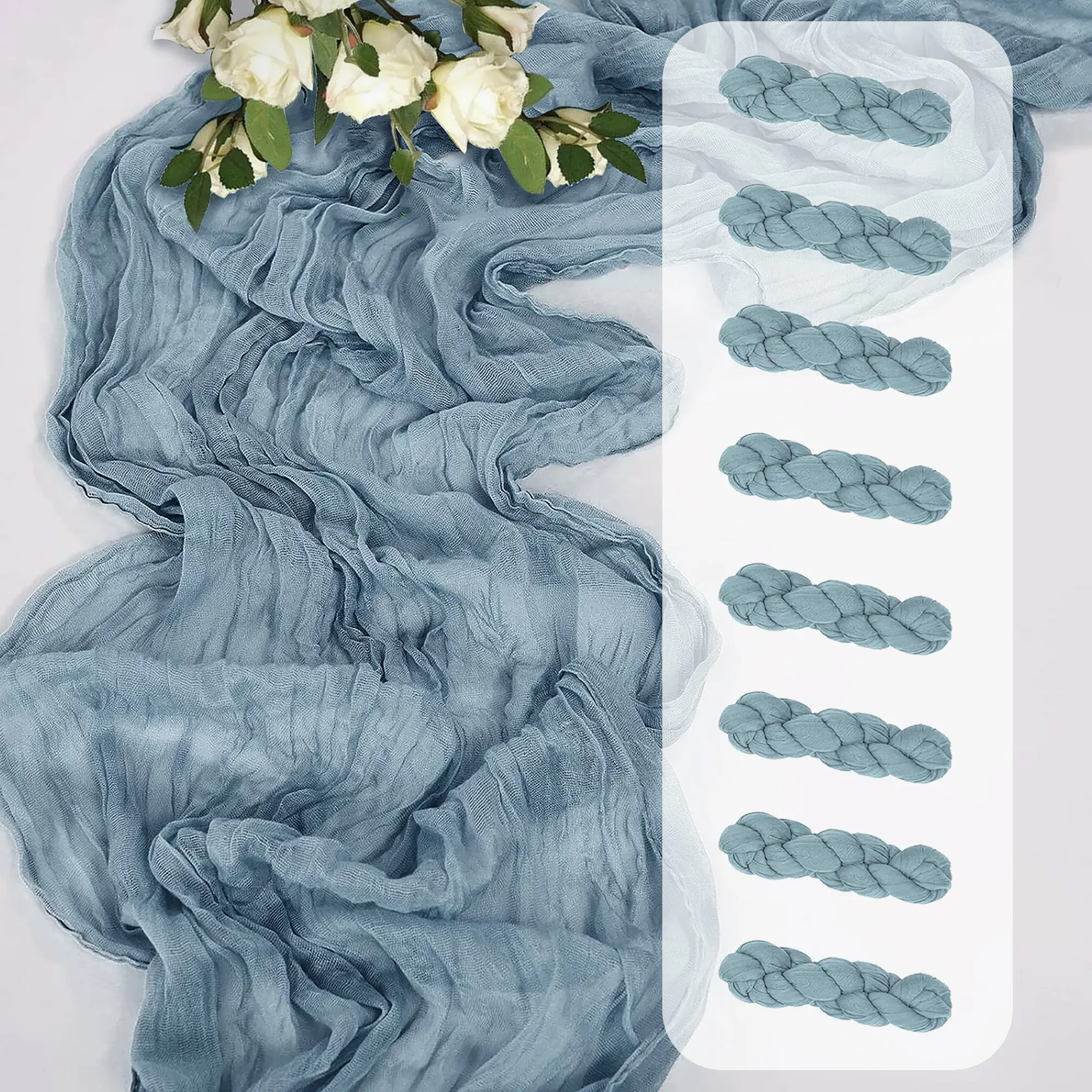 1 pcs Sage Green Cheese Cloth Pleated Table Runner, Rustic Ambiance Holiday Birthday Decor, Wedding Decor, Baby Shower Decor, Party Decor, Table setting