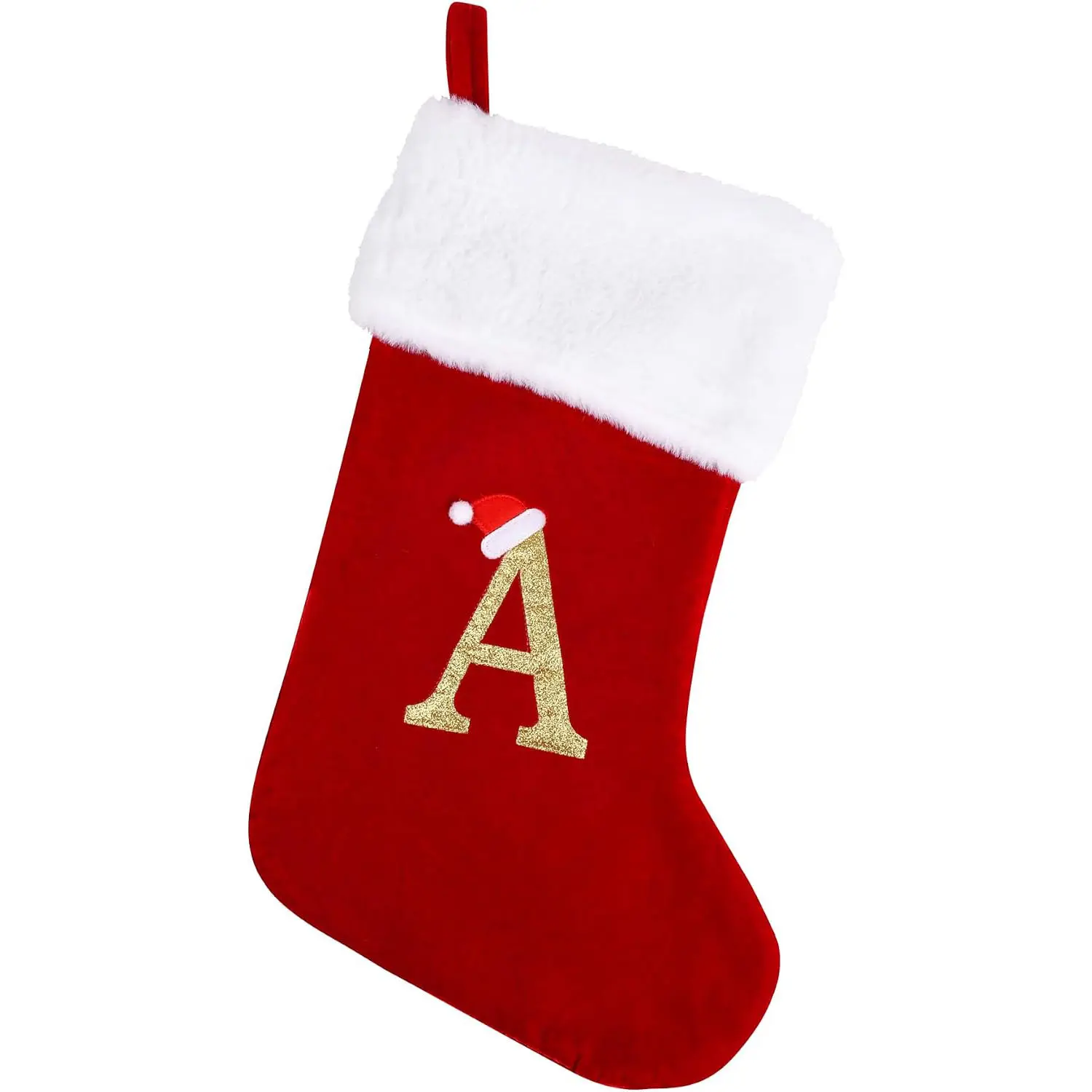20 Inches Monogram Christmas Stockings Red Velvet with White Super Soft Plush Cuff Embroidered Xmas Stockings Classic Personalized Stocking Decorations for Family Holiday Season Decor(Letter A)