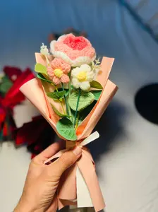 Crochet Rose Flower Bouquet - Handmade Artificial Knitting Flowers for Valentines Day, Mothers Day, Birthday, and Home Decor