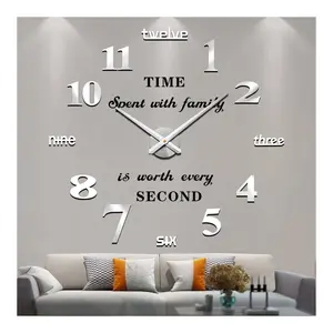 Large DIY Wall Clock 3D Modern Mirror Sticker Wall Clock Big Decorative Clock for Living Room & Office