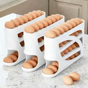 1pc Rolling Egg Rack- SPACE-SAVING Side Door Design, Holds 30 Eggs, Smooth& Shiny Finish, Convenient Handle, Suitable for Kitchen& Refrigerator Storage| Modern Kitchen Accessory| Durable Plastic Material