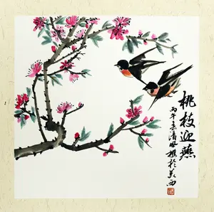 Hand-Painted Chinese Ink Artwork – Swallows and Spring Blossoms