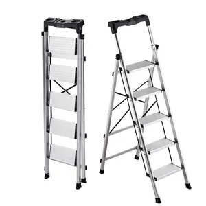 【DealsForYouDays】VEVOR 5-Step Folding Aluminum Step Ladder, 330 lbs Capacity, Wide Anti-Slip Pedal, Comfort Handgrip, 11.2 lbs, 18.9x32.9x58.6 in (Unfolded) 56.7x18.9x3.5 in (Folded), All-Grip Stability, Portable for Office, Kitchen, Household, Warehouse