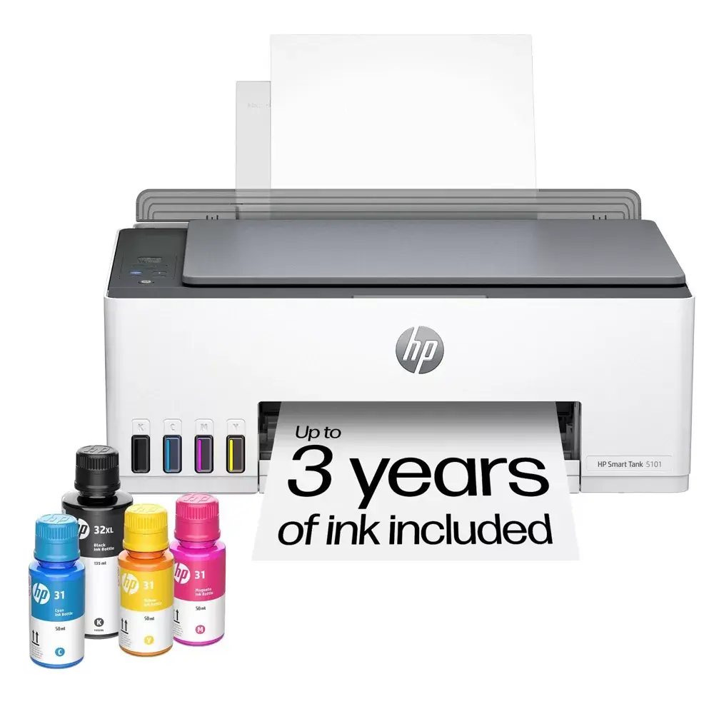 HP Smart Tank 5101 Wireless All-In-One Color Refillable Supertank Printer Scanner Copier (1F3Y0A)