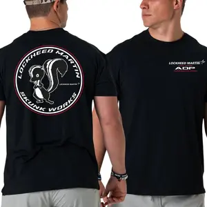 Lockheed Martin Skunk Works T-Shirt, 2 Sides Design Featuring Classic Skunk Logo and Advanced Development Programs Print, Soft Black Cotton Tee for Aviation Engineers, Veterans, and Stealth Aircraft Fans for Men & Women, Streetwear, Vacation Outfits