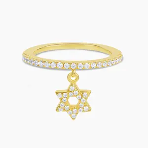 David Star Charm Stackable Ring with Star Design and Clear Stones in Gold Finish