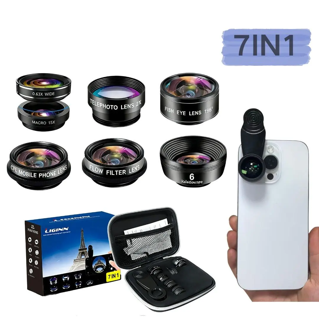 7 in 1 Phone Camera Lens, Macro/Wide/Fisheye/Telephoto/CPL/Flow Filter/Kaleidoscope 6 Lens Kit, Mobile Phone Accessories for iPhone, Samsung and Most Smartphones