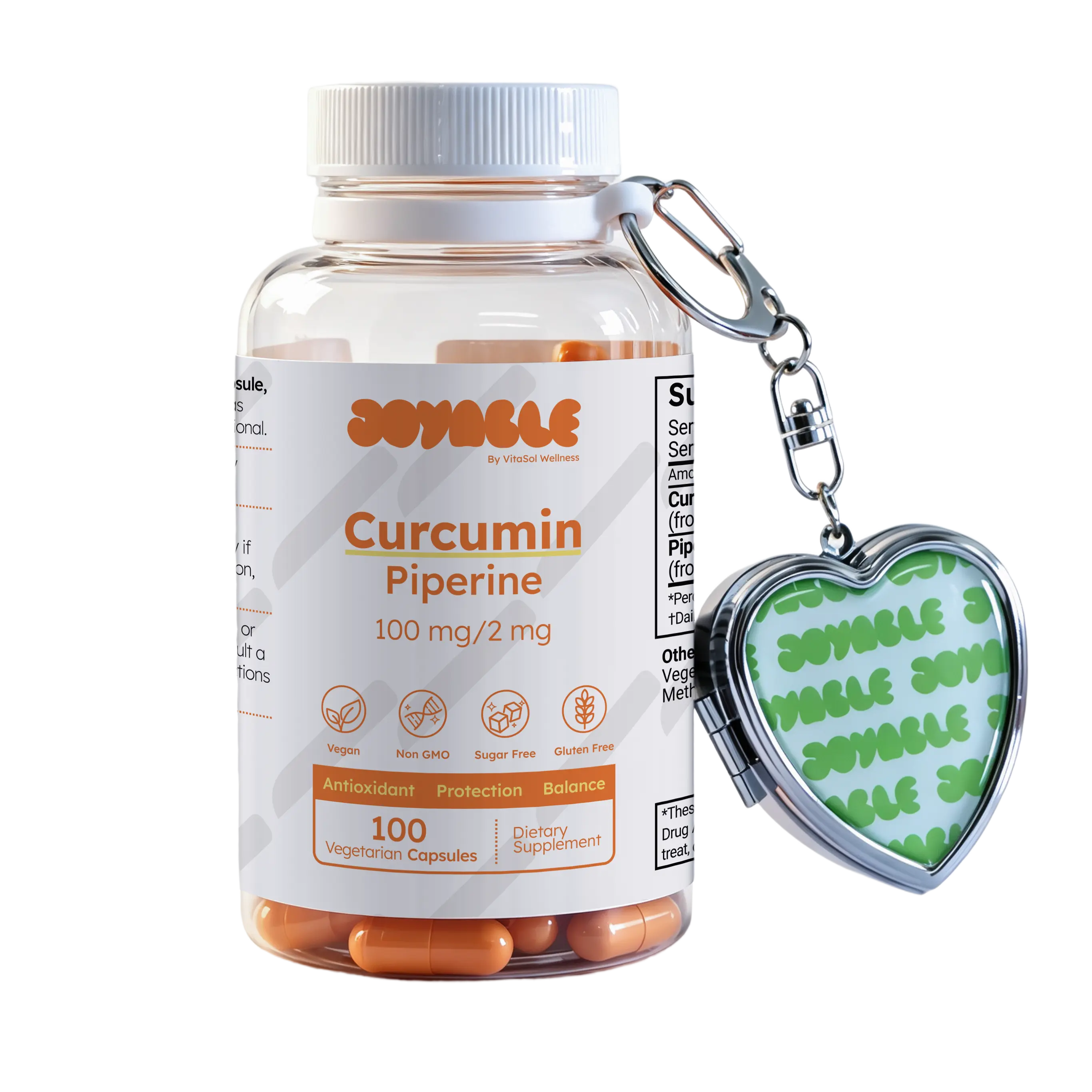 Joyable Curcumin Piperine 100mg/2mg - Supports Antioxidant, Protection & Balance - 100 Veggie Caps, Gluten-Free & Vegan
