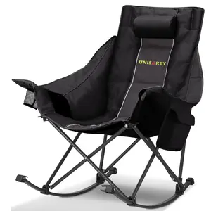 400lbs Oversized Rocking Chair, 600D Oxford Portable Folding Camping Chair with Headrest & Cup Holder for Outdoor Beach Backyard