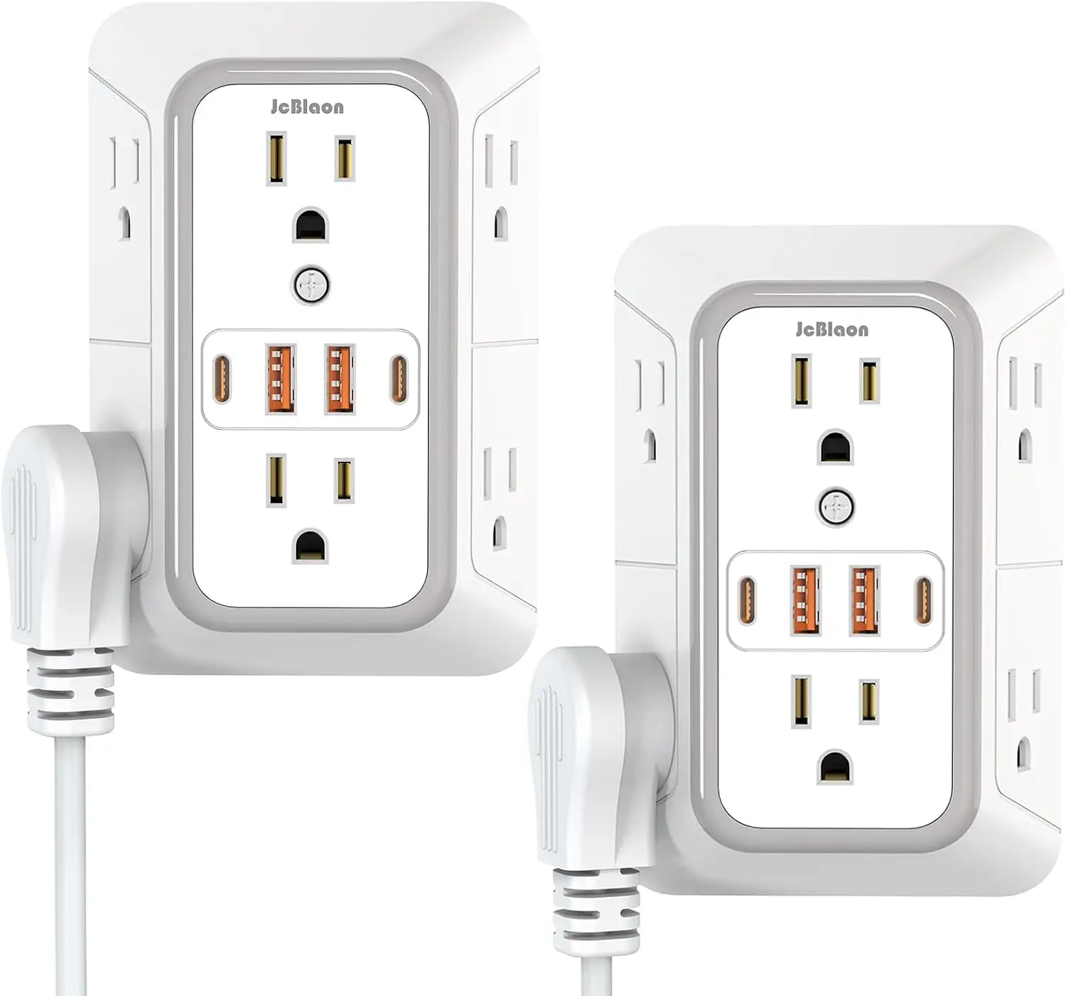 2 Pack Wall Charger, Surge Protector 6 Outlet Extender Multi Plug Wall Outlets with 4 USB Charging Ports (2 USB C Outlet) 3 Sided 1050J Power Strip Wall Adapter Spaced for Home Travel Office,ETL
