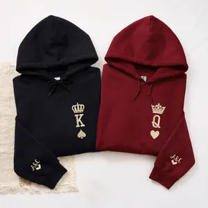 Custom King and Queen Embroidered Hoodies for Couple – Matching Couple Hoodie With Initials Date, Anniversary Gift, Valentine Day