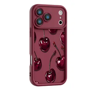Sexy Wine Cherry Pattern Phone Case , Soft Silicone Tpu Protection and Shockproof For iPhone 17 16 15 Pro Max 14 16Pro 13 12 11 X Plus Air Mini Girl