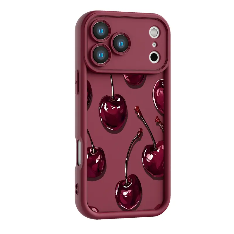 Sexy Wine Cherry Pattern Smartphone Casing - Soft Silicone TPU, Shockproof Protection for iPhone 11 12 13 14 15 16 17 Pro Max/16Pro/17E/Air/Mini Handheld Cellphone Devices (For Girls), Protective