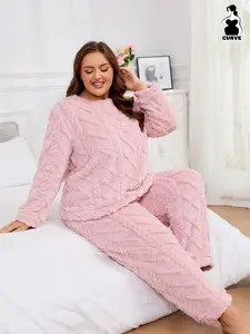 Women's Plus Size Loungewear Home Clothing Set, Long Sleeve and Pants, Thick Fleece Fabric, Warm and Comfortable, Ideal for Autumn and Winter