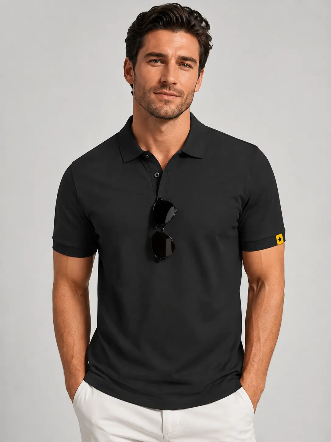 ZITY Men's Short-Sleeve Stretch Sporty Chic Polo Shirt - Quick-Dry Synthetics, Button-Collared, Tactical Athletic Top with Pocket for Soccer, Jogging, Daily Casual Summer Wear, Tennis