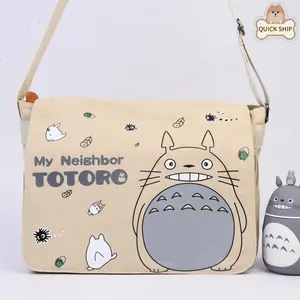 Large Totoro Canvas Satchel Bag, Japanese School Handbag, Reusable, Gifts for Him, Valentine's Day