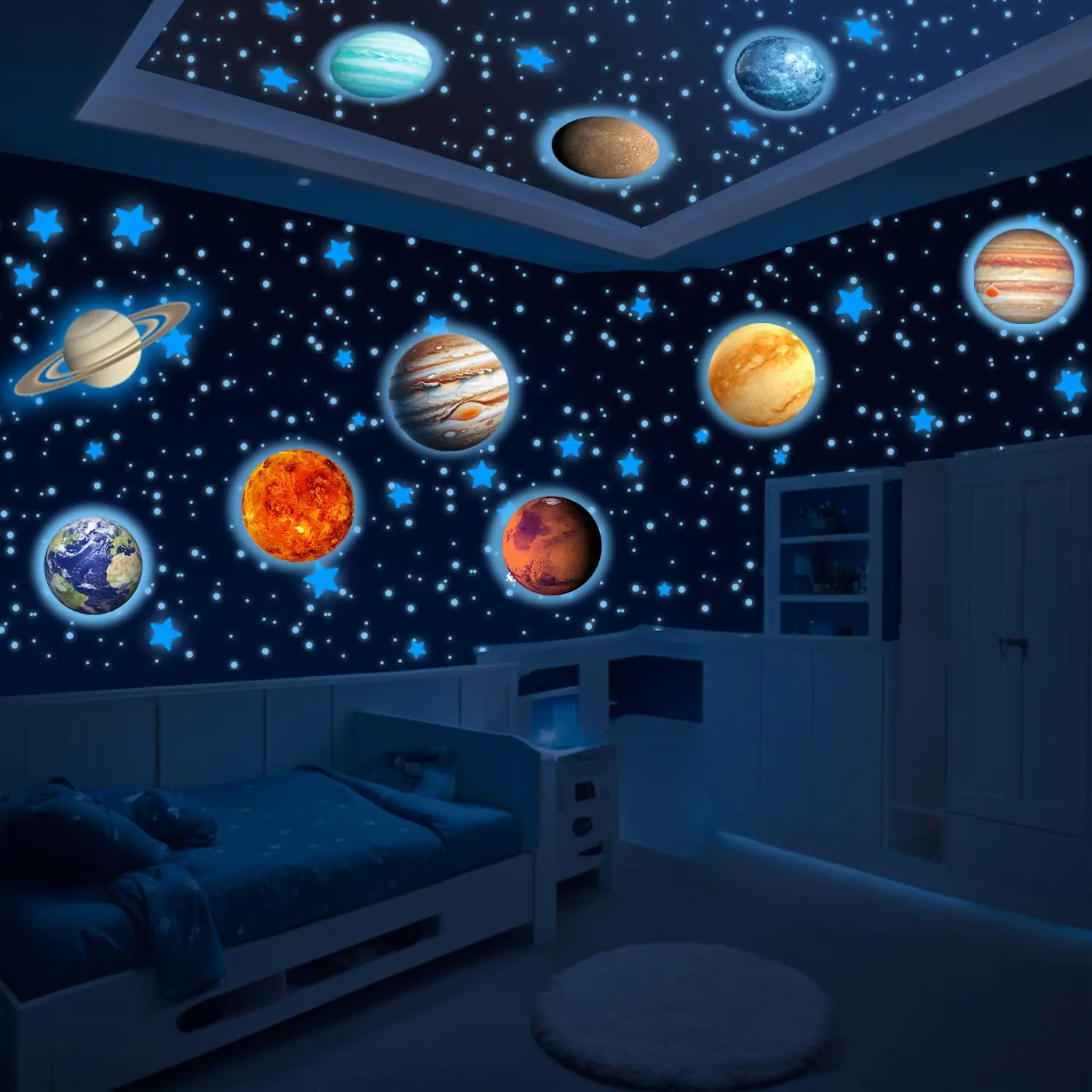 Glow in The Dark Stars and  - 534 count with Constellation E-Book | Solar System Wall Decal, Planet Wall Decals, Space Wall Stickers, and Space Wall Decals for  Room Decor (Blue)