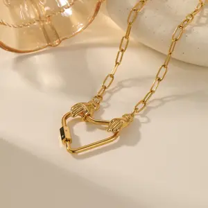 Heart in My Hands Carabiner Necklace Heart Lock Chain Stainless Steel Paperclip Necklace  Mother's Day Gifts for Women 18k Gold Plated Jewelry