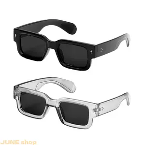 Two Pack Retro Square Sunglasses, Unisex Y2K Fashion Eyewear With Uv400 Protection, Black And Transparent Frame Design for Summer Beach Travel Daily Street Wear