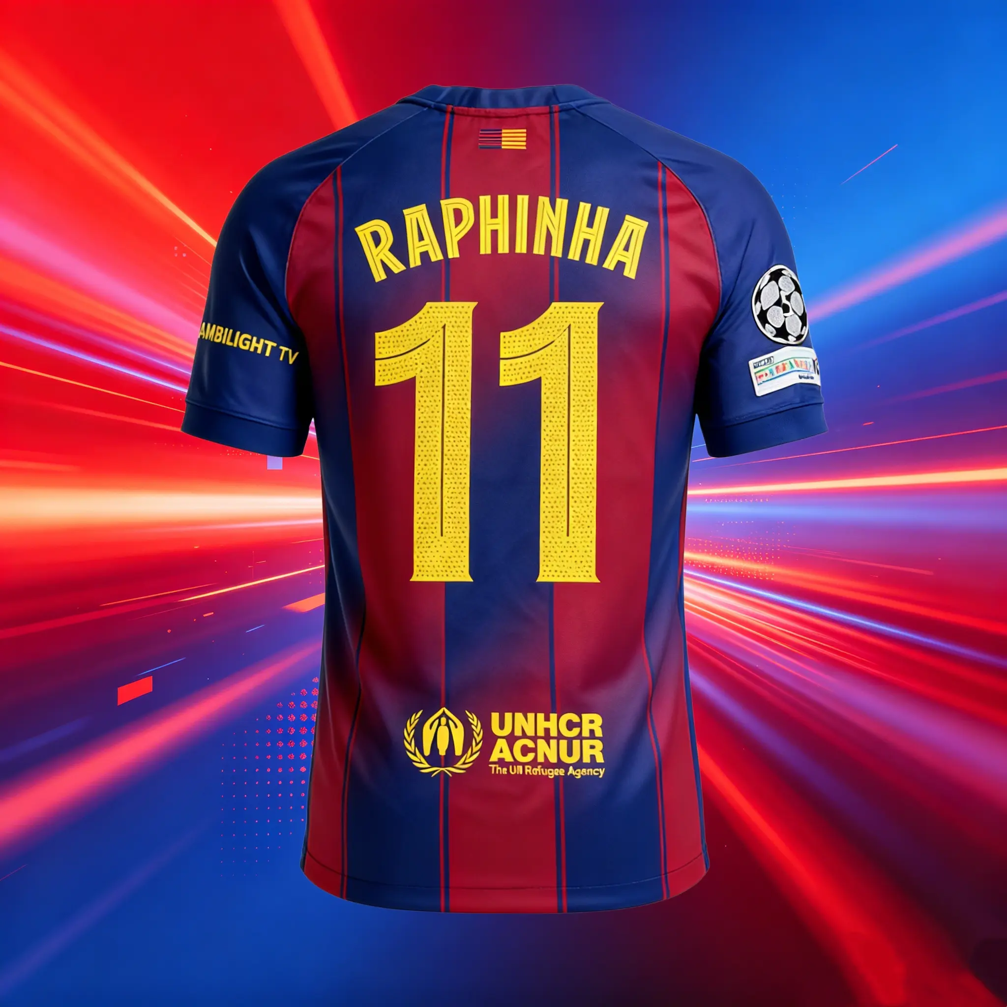 11# Raphinha 25-26 Season Home Short Sleeve Soccer Jersey Fans Version Red Blue Football Jersey