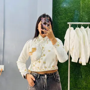 Traditional Handwork Chaubandi Choli - White Floral Embroidered Women's Top