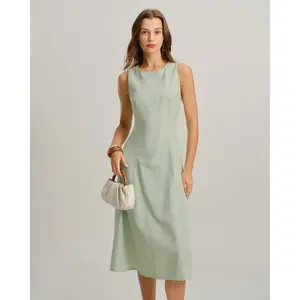 Green Round Neck Sleeveless Midi Dress
