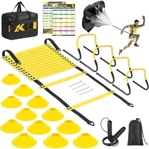Agility Speed Training Equipment Set - 20ft Speed Ladder, 12 Cones, 4 Adjustable Hurdles, Jump Rope, Parachute |   Ideal for Basketball, Football, Soccer, for Kids, Youth, Adults