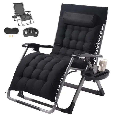 【toolupgrade】VEVOR 33in Zero Gravity Recliner Chair - Single Seat Aluminum Frame Outdoor Furniture Set with Cushion, Headrest, Footrest, Cupholder Ready, 500 lbs Capacity, Black for Indoor/Outdoor Use