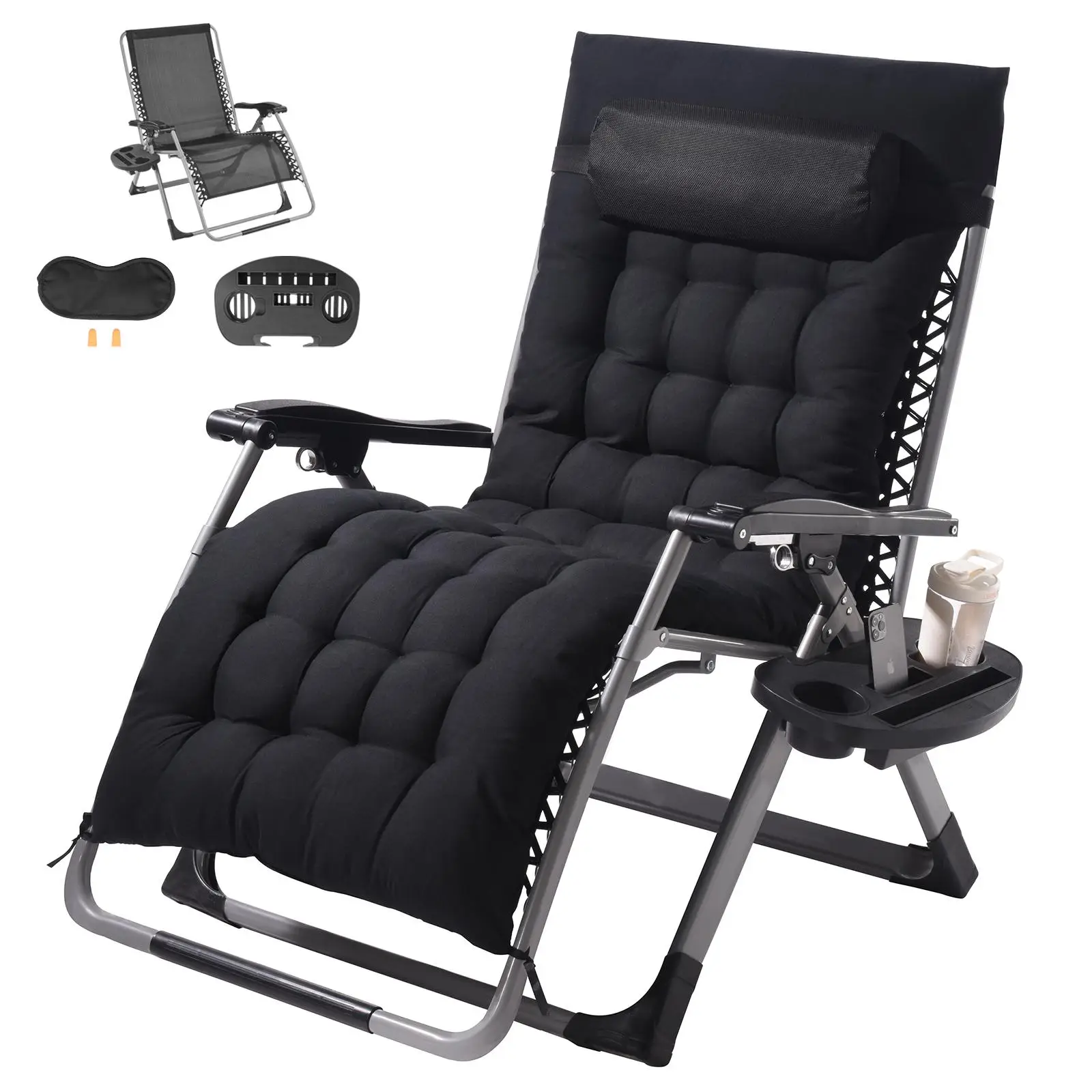 VEVOR Zero Gravity Chair, 33 inch Zero Gravity Recliner Lounge Chair for Indoor and Outdoor, Adjustable Anti Gravity Chair with Cushion, Headrest, Foo