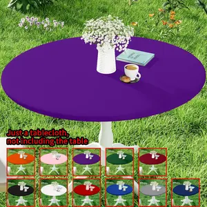 1pc Round Half-Pack Milk Silk Tablecloth, Polyester Stretch Fit Washable Tablecloth, Ideal for Indoor Outdoor Garden Picnic Camping Party Wedding Banquet