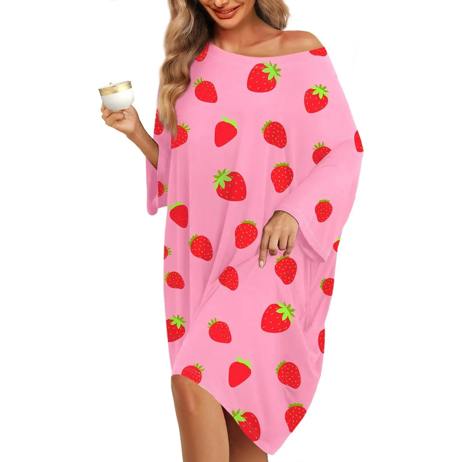 Women's Plus Size Stretchy Short-Sleeve T-Shirt Nightdress, Oversized Loungewear Dress With Pocket (Fit S-5XL)