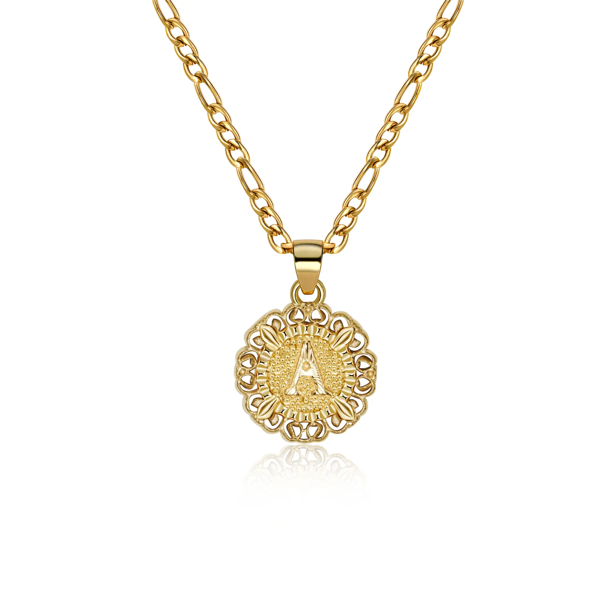 Round Lace A-Z Initial Necklace, Stainless Steel 18k Gold-Plated Unisex Collarbone Chain, Creative Versatile Jewelry Accessory， Gift for Mother necklace