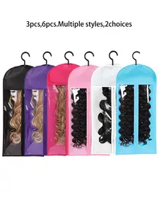 3/6Pcs Wig Storage Bag With Hook Hanger Zipper Transparent Dustproof, Hair Extension Holder For Multiple Wigs, Wig Accessories For Salon & Home Use Dustproof Cover, Household Dust Cover