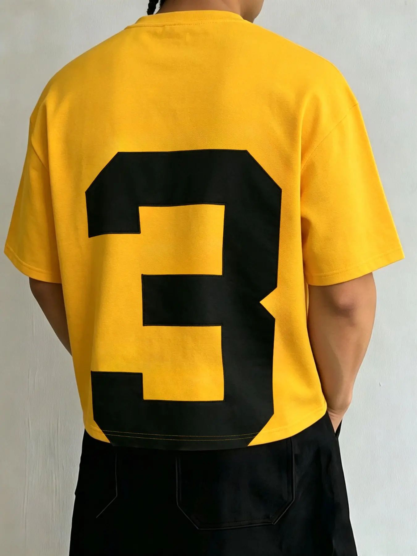 Men's Large Number 3 Patchwork Print Oversized Baggy T-Shirt, Minimalist Back Print Street Style Loose Short Sleeve, Round Neck Casual Top, Z Generation Fashion Streetwear