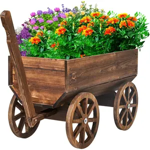 HPC Decor Large Wooden Planter Box with Wheels - Mobile Garden Planter for Flowers,, Vegetables - Indoor/Decor for, Balcony, Yard, Porch - Cart Design ​