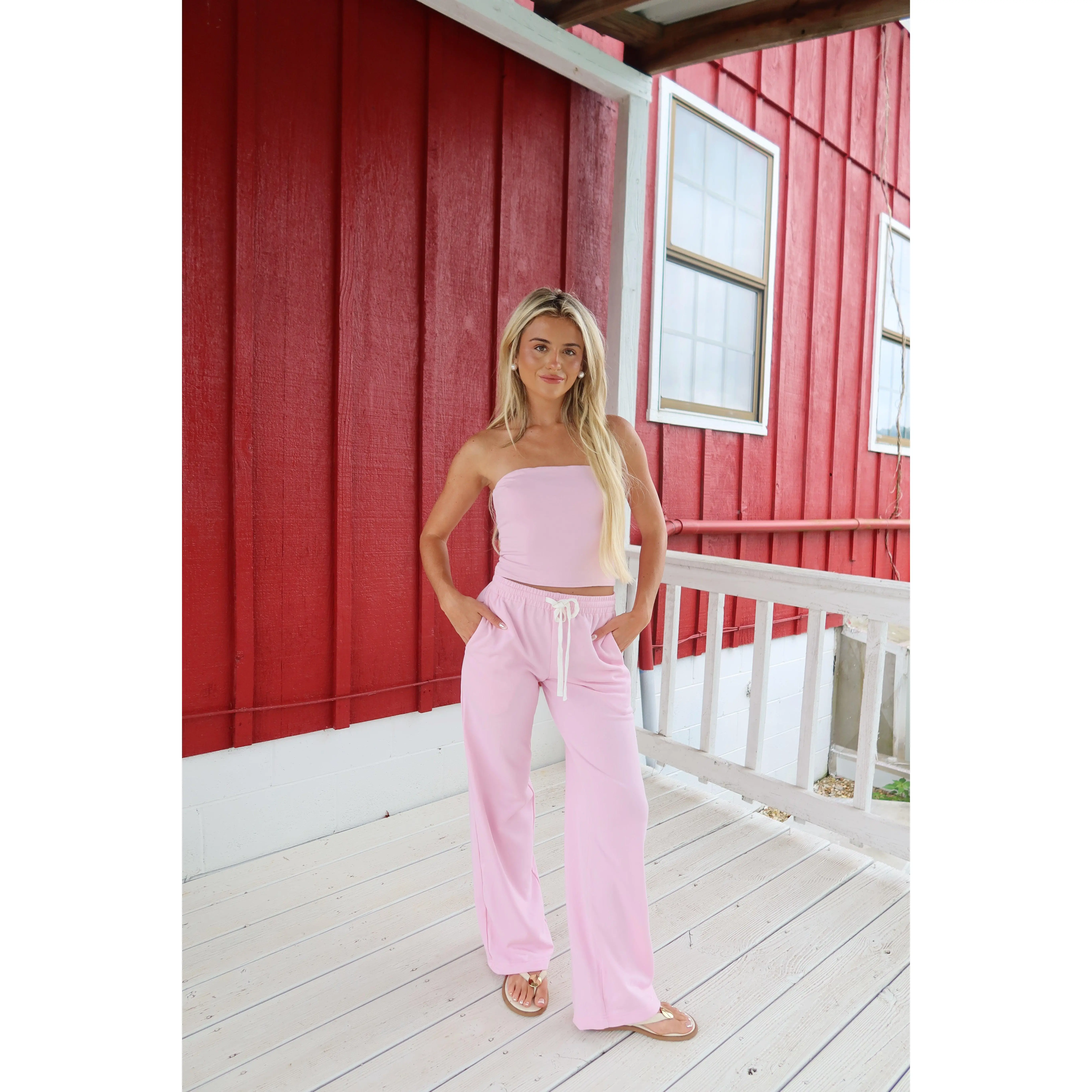 Pink Palm Wide Leg Sweatpants