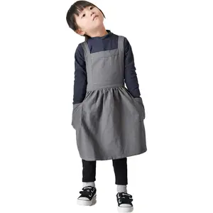 Cotton Apron  Style Bib Home Clothes Painting Soft Comfort Pinafore Apron for Girls Boys (grey, M(22.8" L))