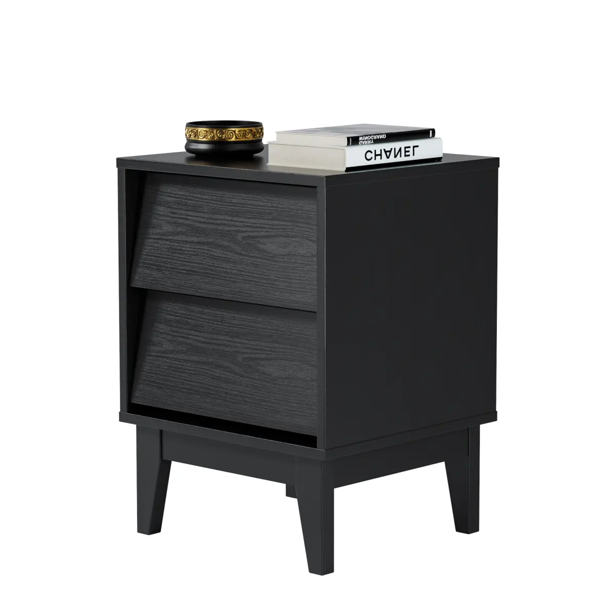 Vintage Beveled Edge MDF Body Bedside Nightstand - Bedroom Bedside Table, Side Tables, Solid Wood Legs, Hidden Pulls, 2-Tier Storage, 88LBS Capacity, 15.8x14.6x21.3in Compact Fit, 30-Minute Assembly, Indoor Furniture Cabinet, 21.7lbs Capacity, Assembly Re