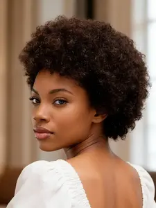 8 Inches Short Afro Kinky Curly Human Hair Wigs for Women, Natural Look, Easy Maintenance, Perfect for Daily Wear