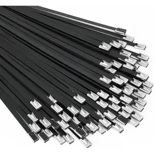 Metal Zip Ties black 100pcs 11.8 inch 304Stainless steel Epoxy Coated Cable Tie Multi-purpose Self-locking Cable Ties used for machinery, vehicles, farms, cables, pipesas well as Outdoor binding